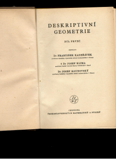 František Kadeřávek: Deskriptivní geometrie I. /1946/